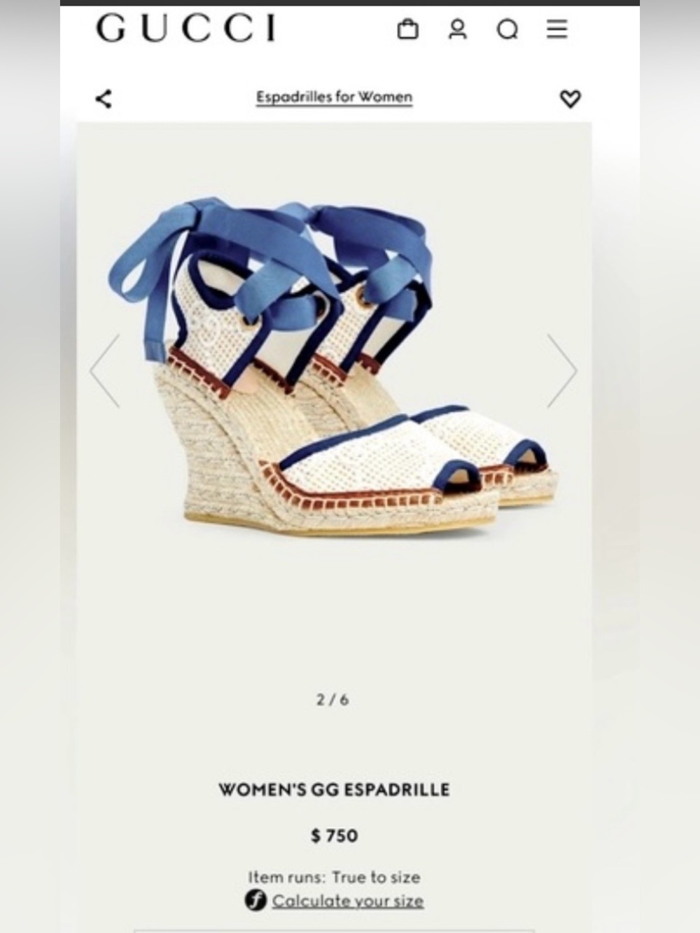 GUCCI GG logo canvas crocheted espadrilles wedges sandals blue cream jute 38 new - Picture 4 of 16
